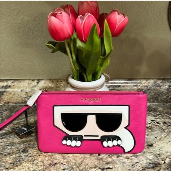 Karl Lagerfeld Vibrant Pink Maybelle Wristlet Pouch Wallet Purse - Picture 1 of 4